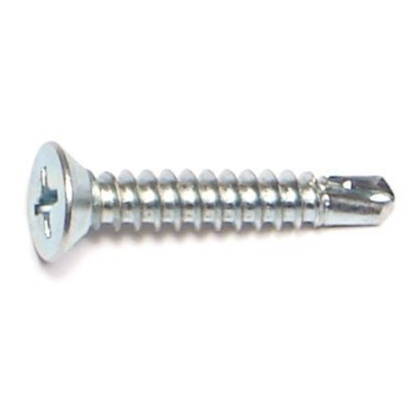 Midwest Fastener Self-Drilling Screw, #8 x 1 in, Zinc Plated Steel Flat Head Phillips Drive, 100 PK 09133